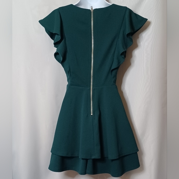Crystal Doll Women's Green Flutter Sleeve Fit & Flare Mini Dress. S - Picture 8 of 13